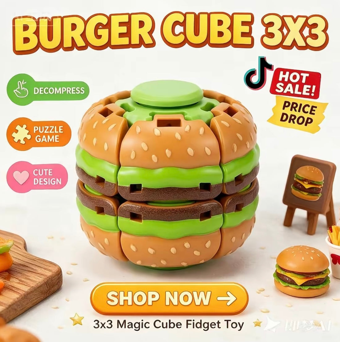 Burger Push Spinner Toy