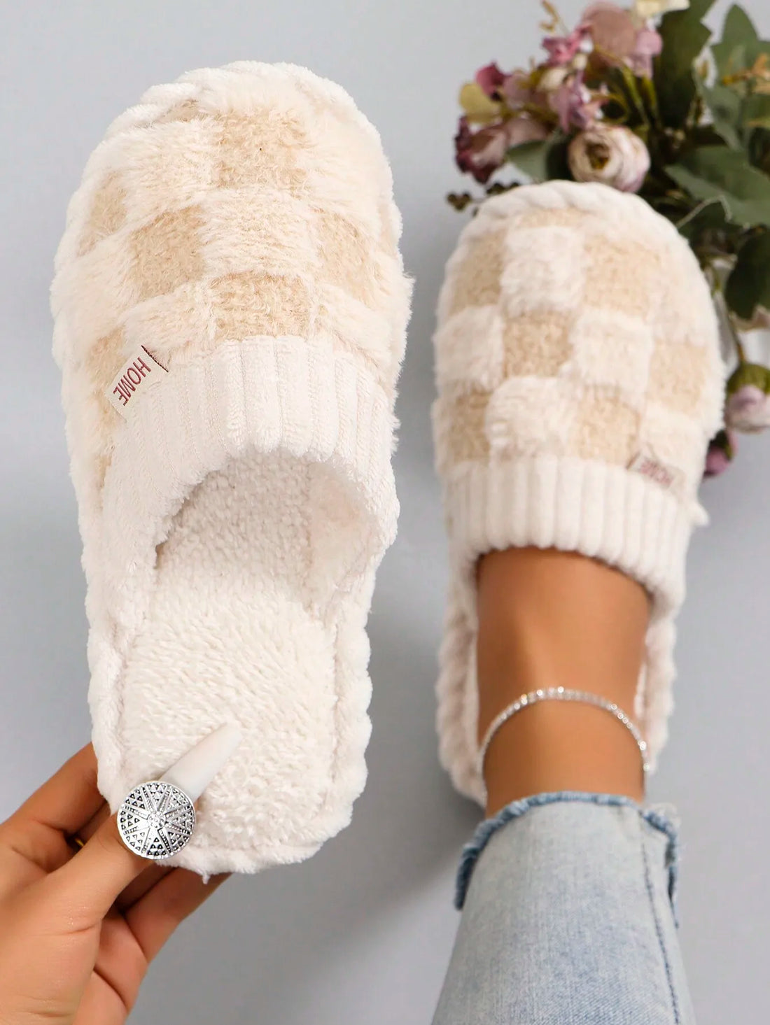Fuzzy Plaid House Slippers