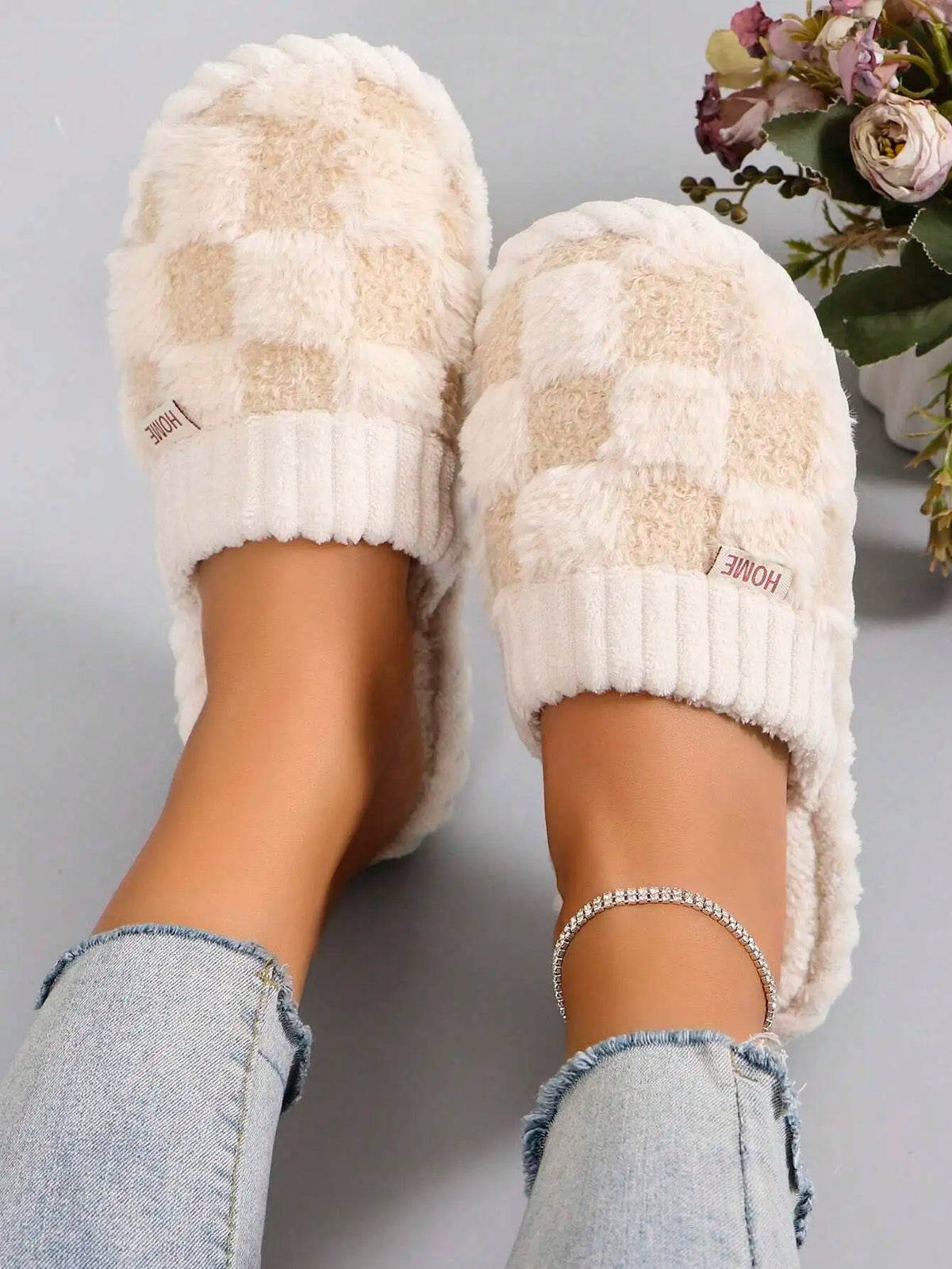 Fuzzy Plaid House Slippers