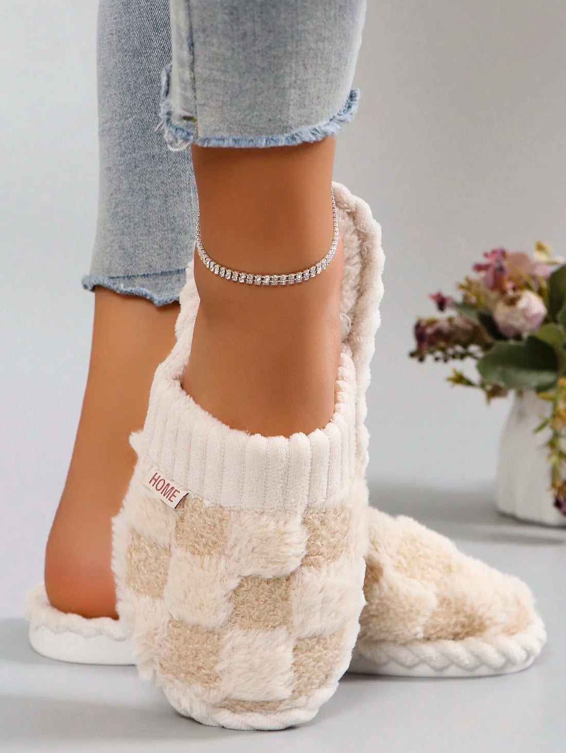 Fuzzy Plaid House Slippers