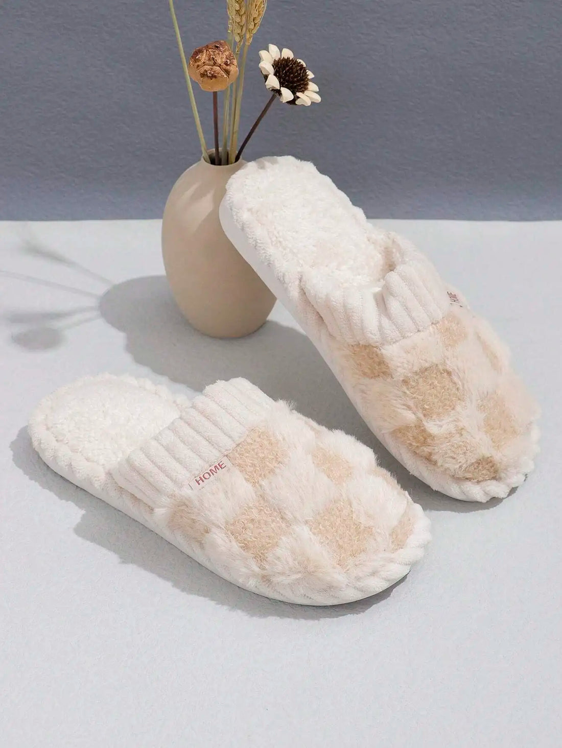 Fuzzy Plaid House Slippers