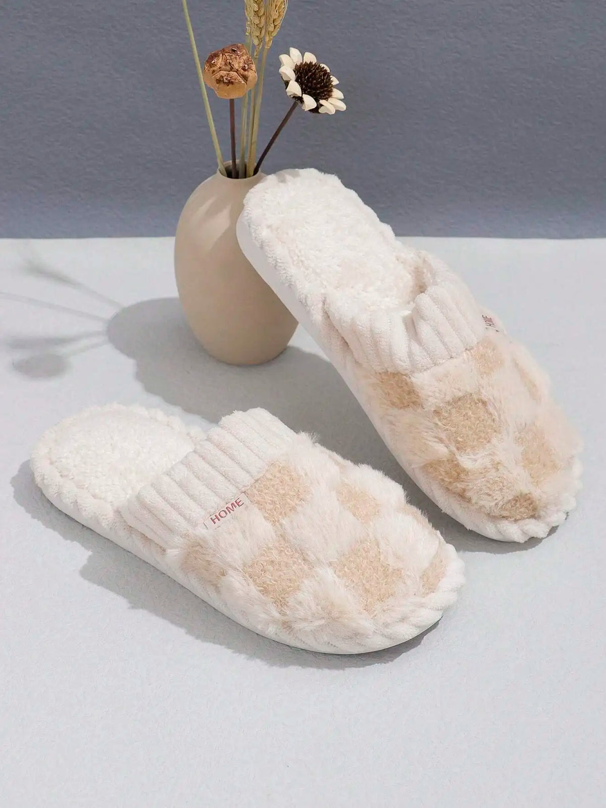 Fuzzy Plaid House Slippers