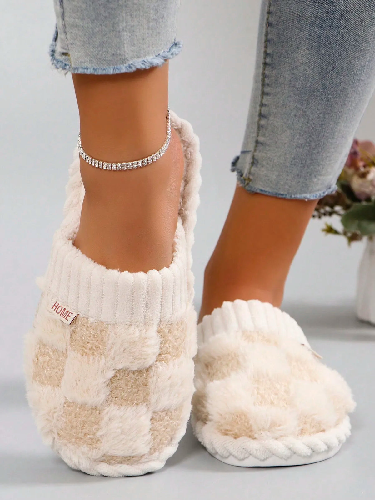 Fuzzy Plaid House Slippers