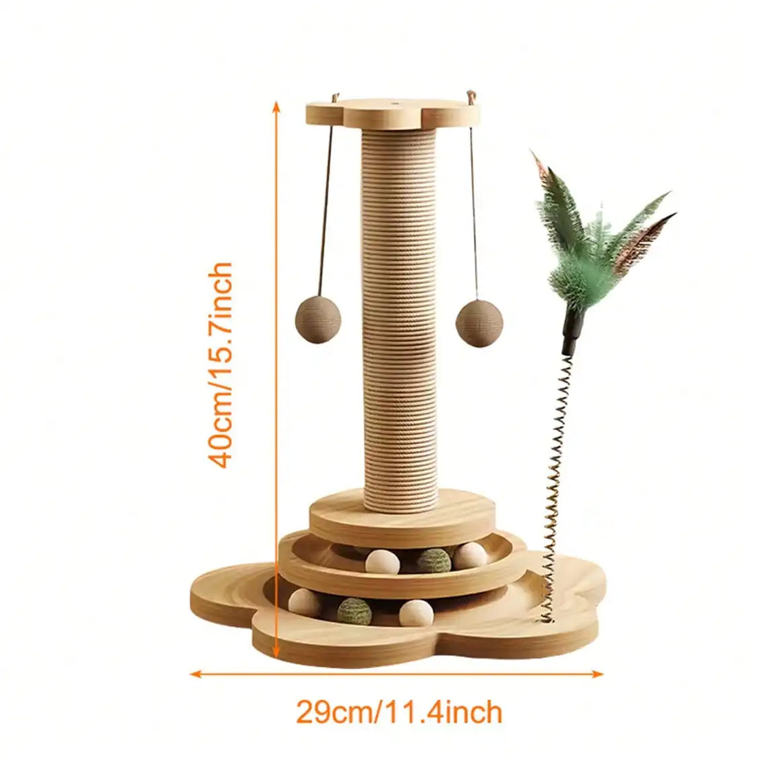 Natural Wood Cat Play & Scratch Tower